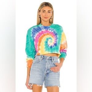 DAYDREAMER X Revolve Crop Psychedelic Tie Dye Crewneck Sweatshirt Size Small‎